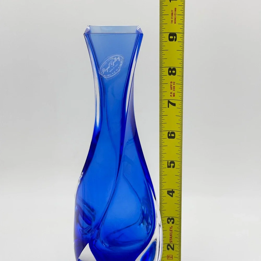 Vtg Royal Gallery Cobalt Blue Lead Crystal Twisted Bud Vase Italy Macy Co 9 in